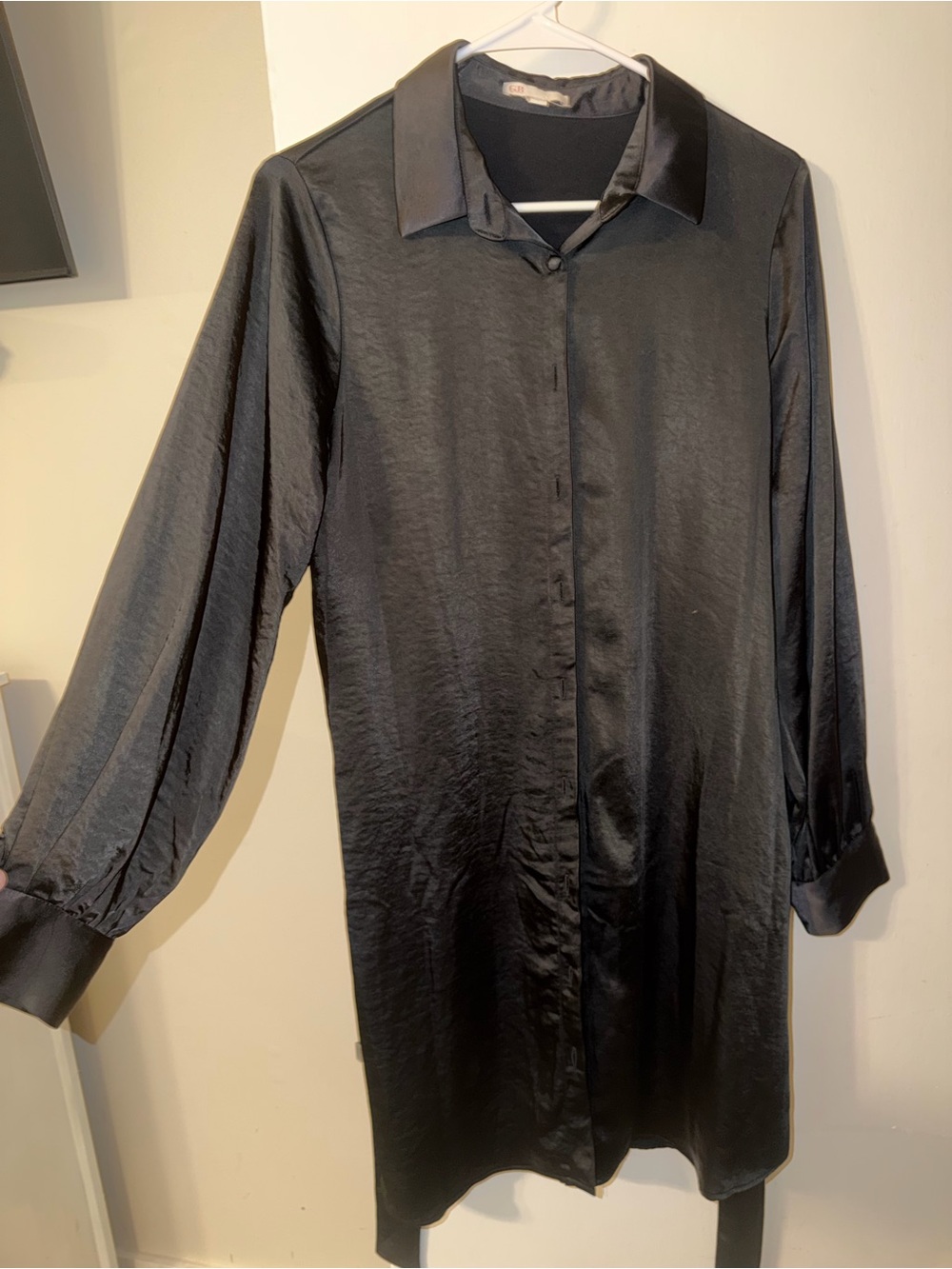 Gianni Bini Black Satin Longline Button-Up Tunic